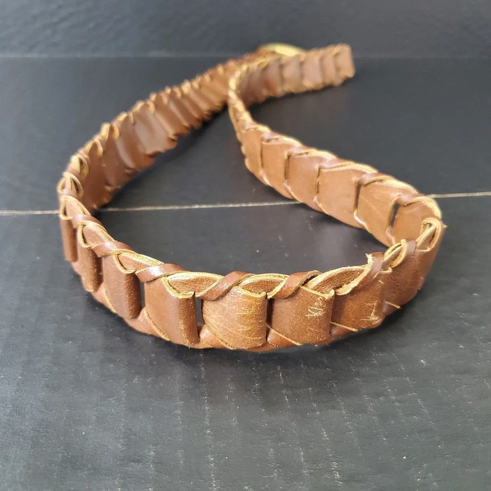Vintage Brown‎ Leather Belt Braided Links Unisex Fits Size 26